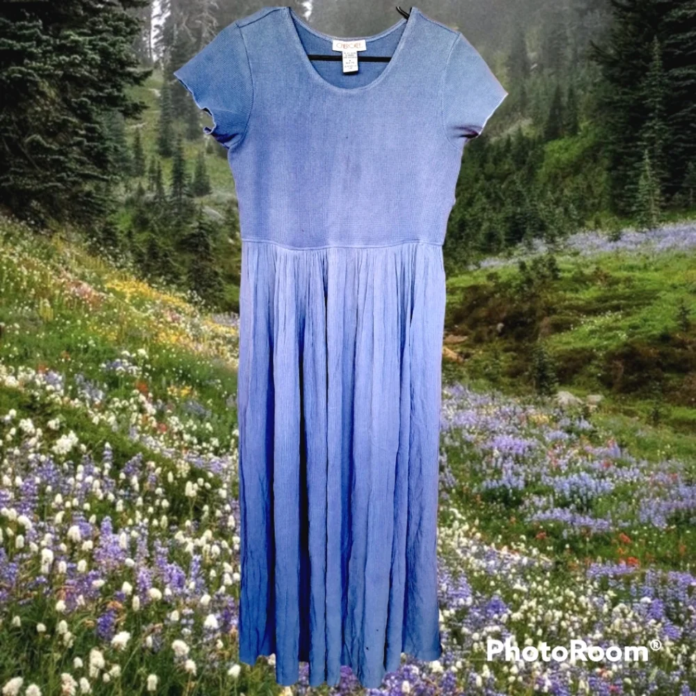 SOLD Vtg 90s fairy cottagcore flowy periwinkle dress - Picture 5 of 12